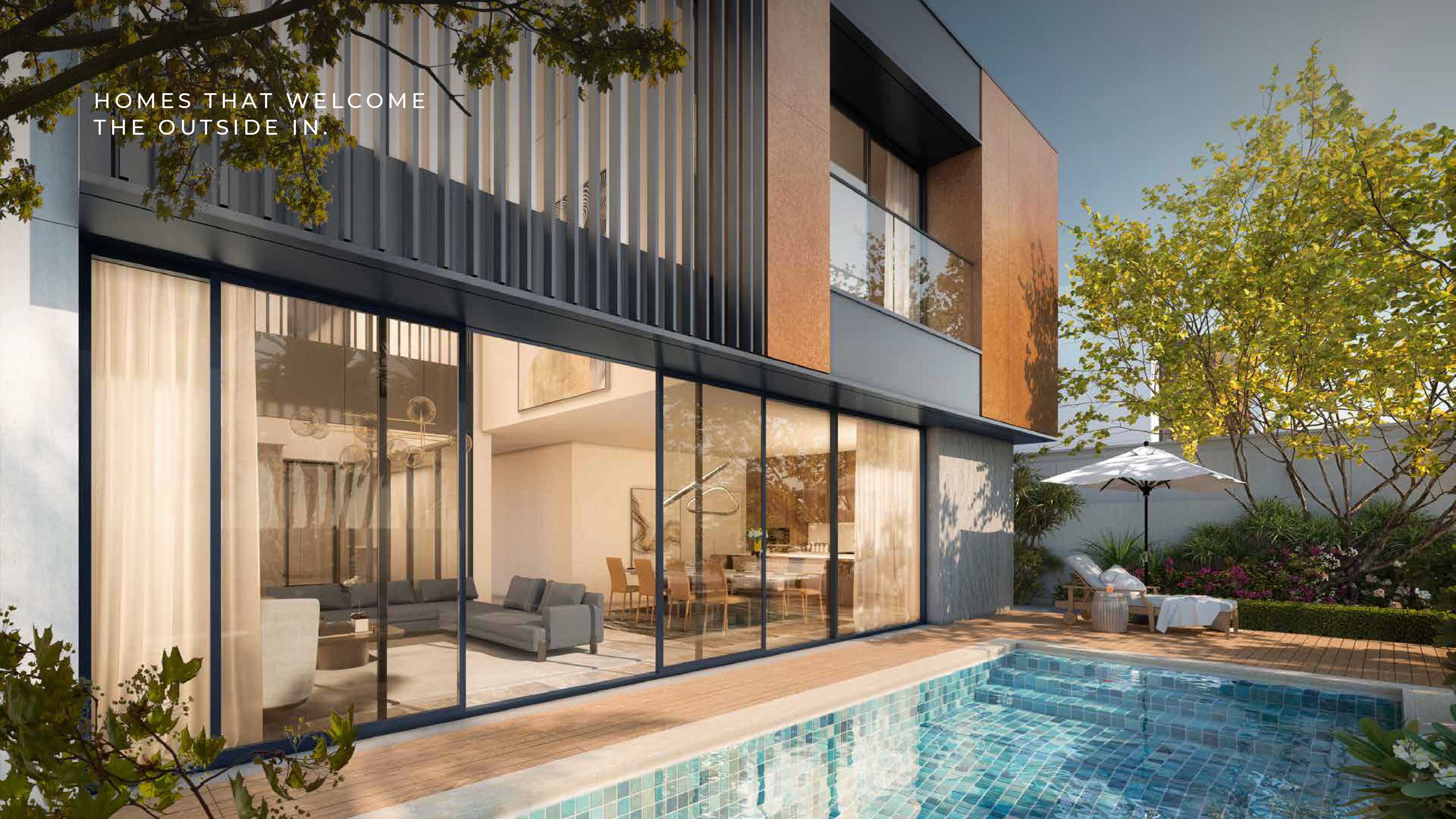 Master bedroom with warm-tone finishes in Saadiyat Lagoons, Saadiyat Island