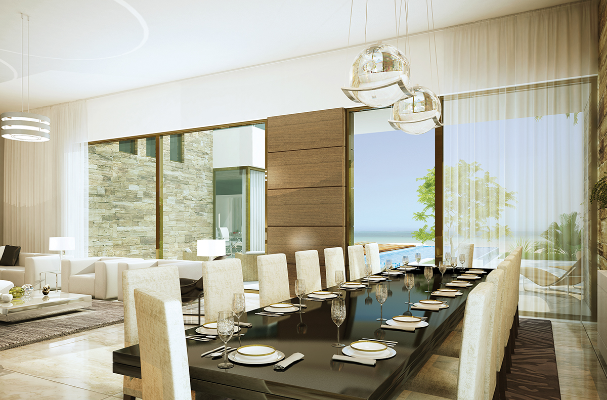 Stylish dining area with floor-to-ceiling windows at Hidd Al Saadiyat
