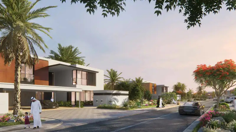 Rooftop terrace exterior view at an Ethir villa within Saadiyat Lagoons, Saadiyat Island, Abu Dhabi off-plan luxury residential villa development.